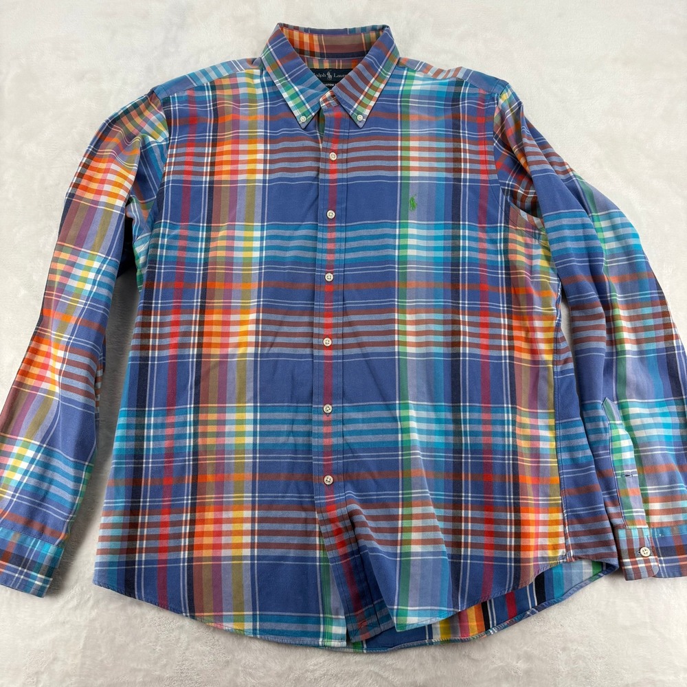 Ralph Lauren Button Down Mens XL Shirt Multicolor Plaid Custom Fit Long Sleeve